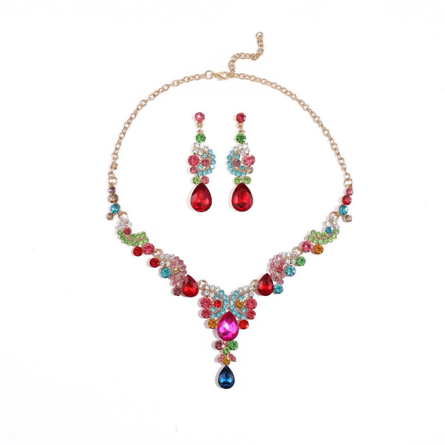 Fashion OL Style Heart Teardrop Bell Pendant Necklace and Earrings Set in Alloy with Plated Finish O-Chain for Women
