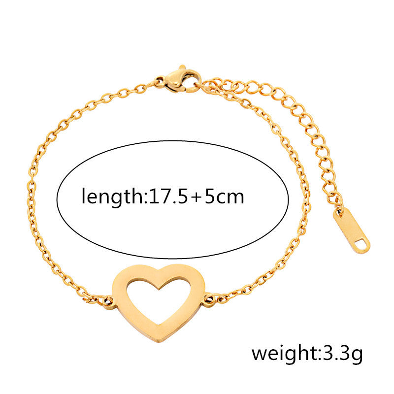 Bracciale da donna minimalista a cuore vuoto in acciaio inossidabile con finitura placcata