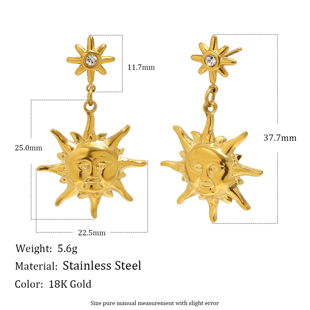 Pendientes Geométricos de Estrella de Acero Inoxidable Bañados en Oro de 18K Vintage