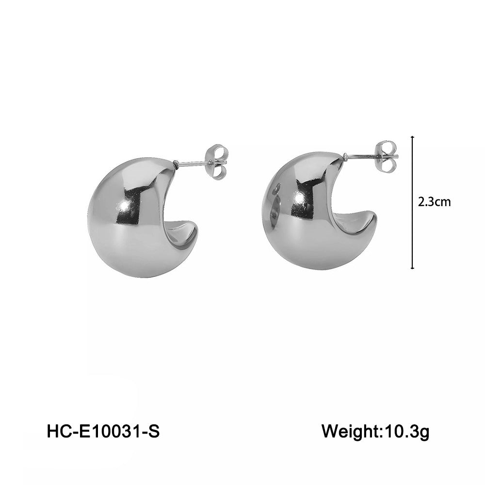 Geometric C-Shaped Titanium Steel Hollow Hypoallergenic Stud Earrings for Women with Vacuum Plating Finish