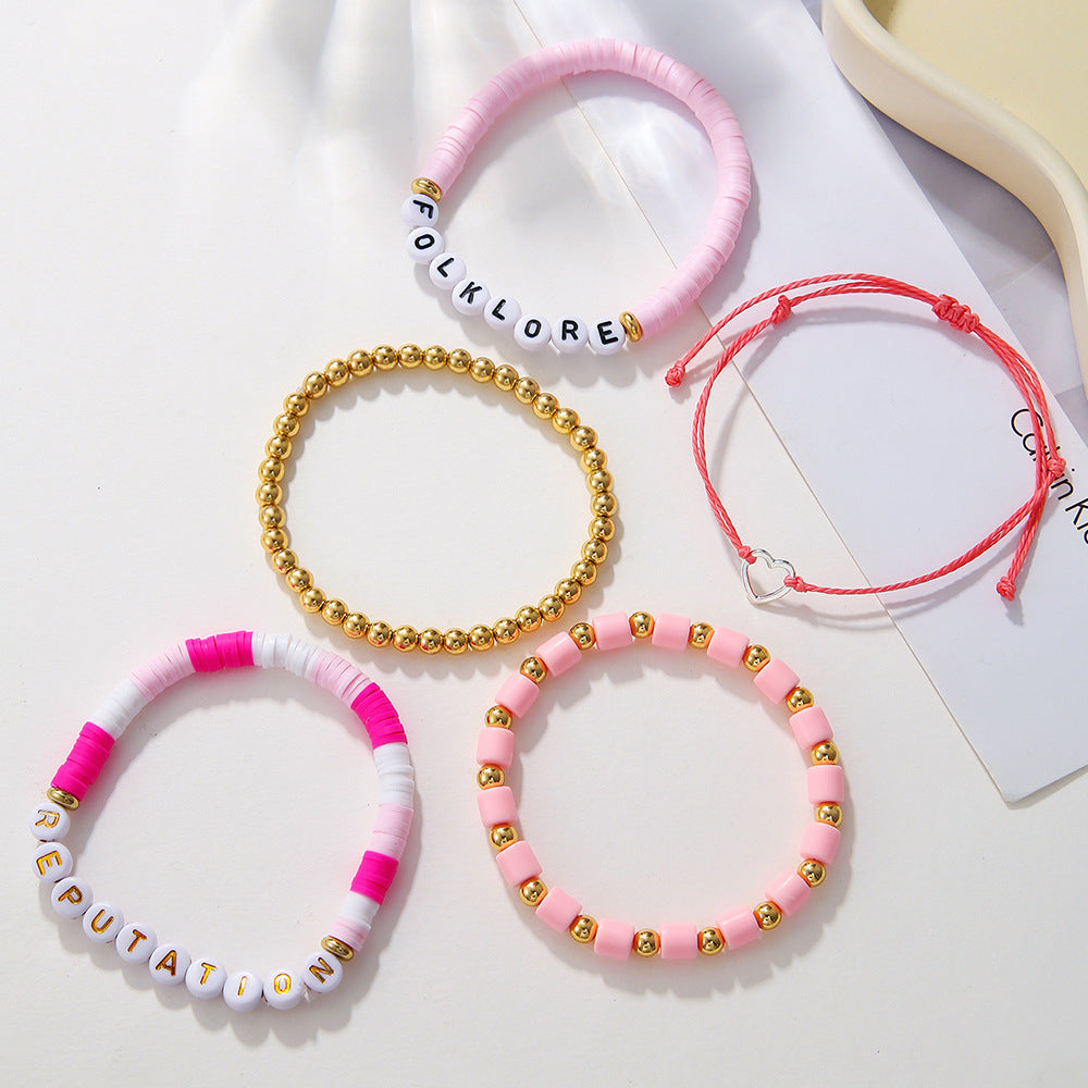 Bohemian Handmade Resin Letter Number Bead Bracelet Set Stainless Steel Brass Acrylic