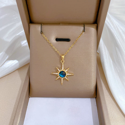 Luxury Sweet Geometric Rhinestone Collar Necklace for Women and Men Stainless Steel Pendant