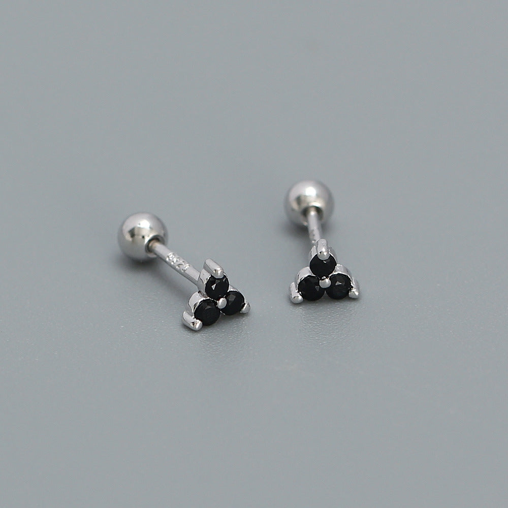Minimalist Clover-Shaped 925 Sterling Silver Threader Ear Cuffs with Geometric Dot Pattern
