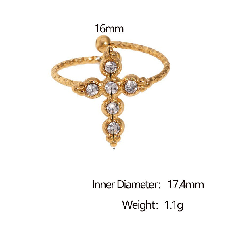 Vintage Minimalist Cross Ring 18K Gold Plated Stainless Steel Open Adjustable Geometric Jewelry for Women