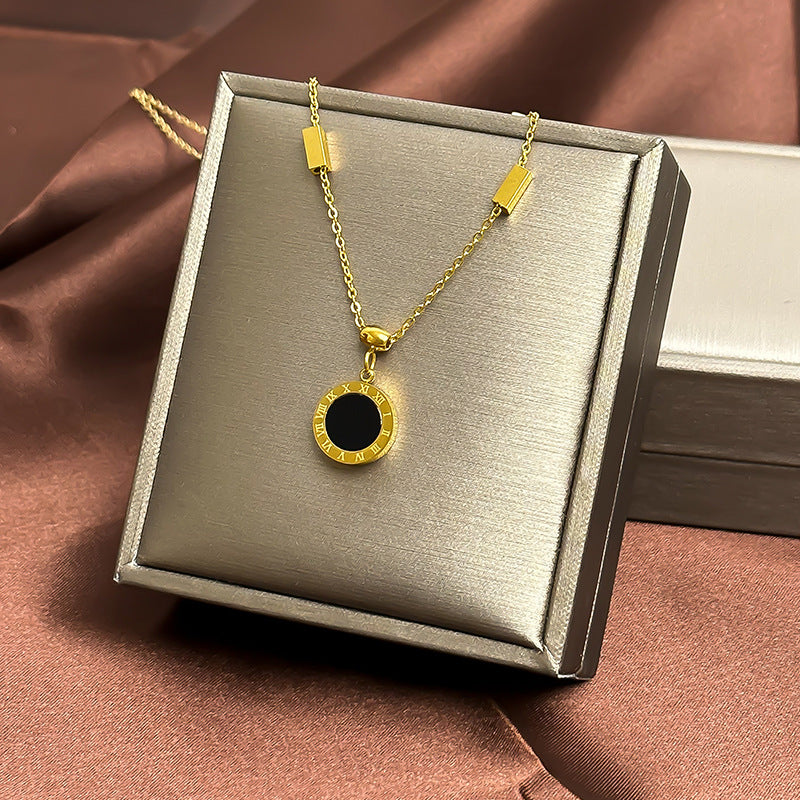 Geometric Titanium Steel Plated Pendant Necklace with Snake Chain for Women