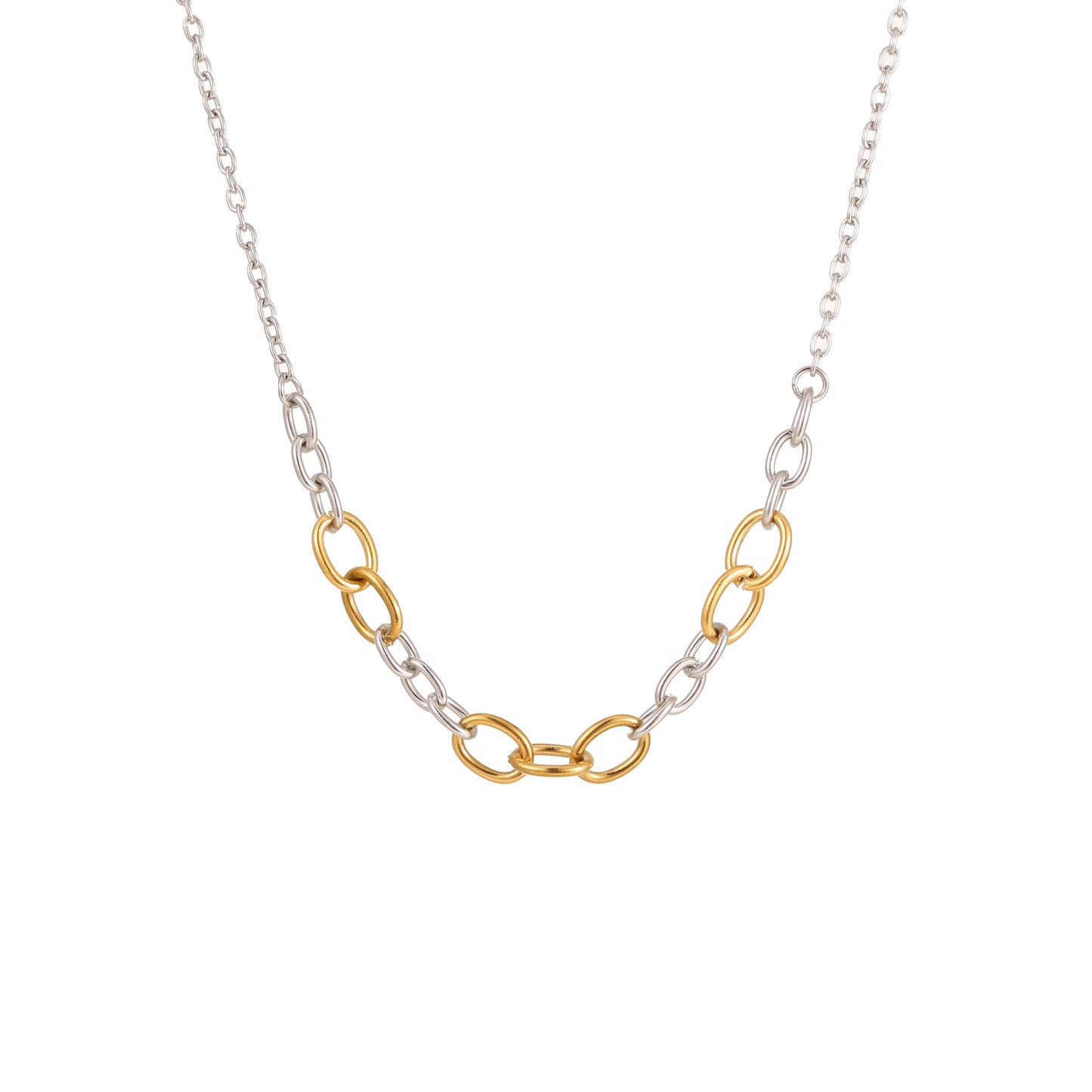 Collar geométrico de acero inoxidable a la moda con acabado chapado en oro de 18 quilates y plata para mujer