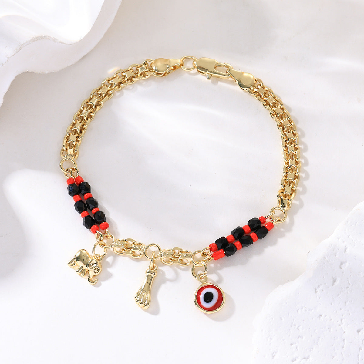 Bohemian Style Evil Eye Elephant Bracelet for Women with Cartoon Animal Design and Geometric Shapes in Plated Copper