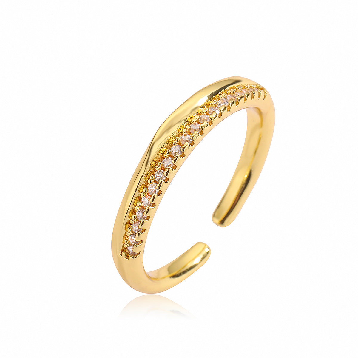 Minimalist Geometric Copper Ring with 18K Gold Plating and Zircon Inlay for Women