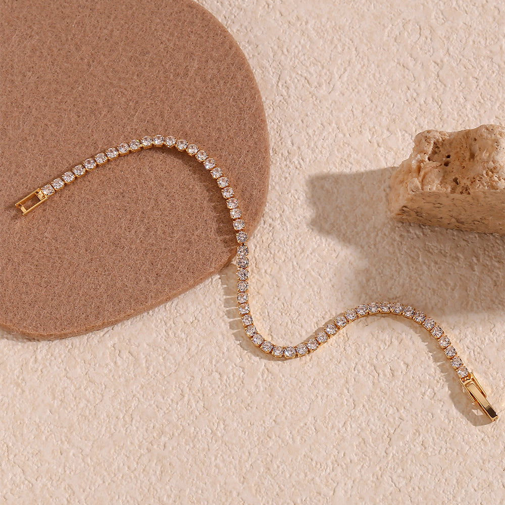 Bracciale da donna in catena di zirconi placcato in oro 18 carati in acciaio inossidabile geometrico minimalista