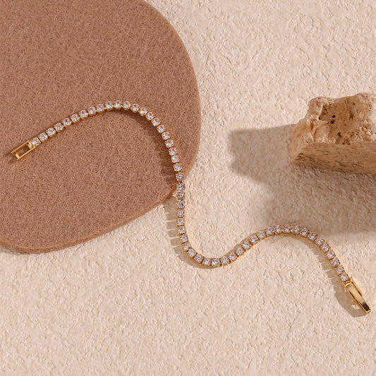 Pulsera de cadena de circonita para mujer de acero inoxidable chapado en oro de 18 quilates, diseño geométrico minimalista