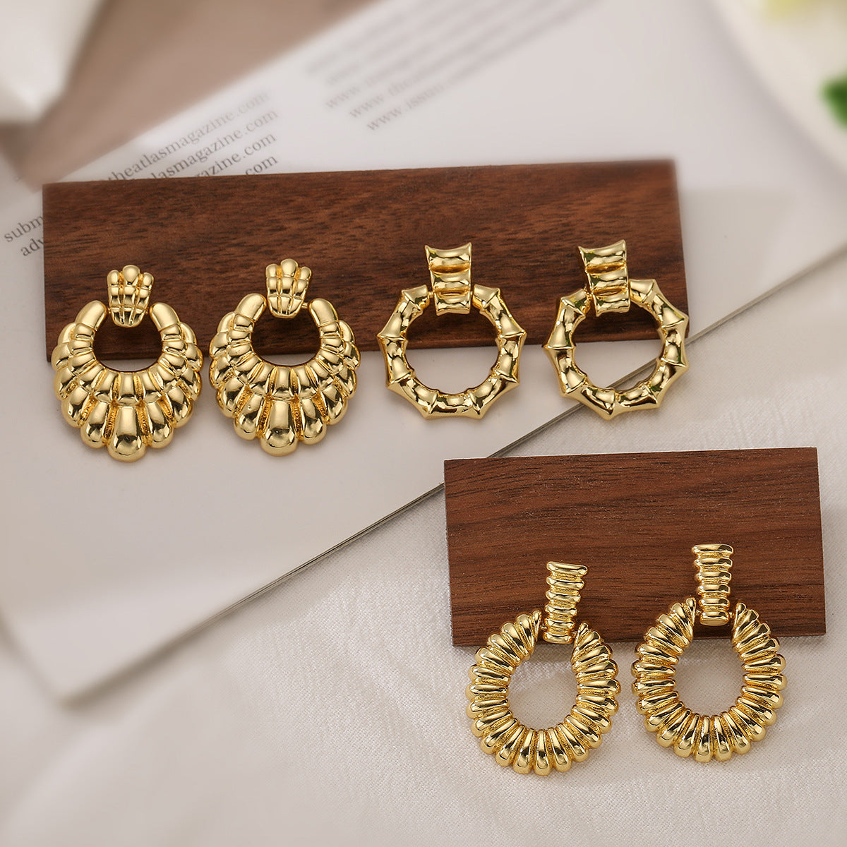 Orecchini Minimalisti Geometrici in Rame con Placcatura in Oro 18K da Donna, Gioielli Irregolari all'Avanguardia di Ispirazione Vintage