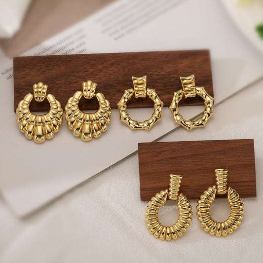 Orecchini Minimalisti Geometrici in Rame con Placcatura in Oro 18K da Donna, Gioielli Irregolari all'Avanguardia di Ispirazione Vintage