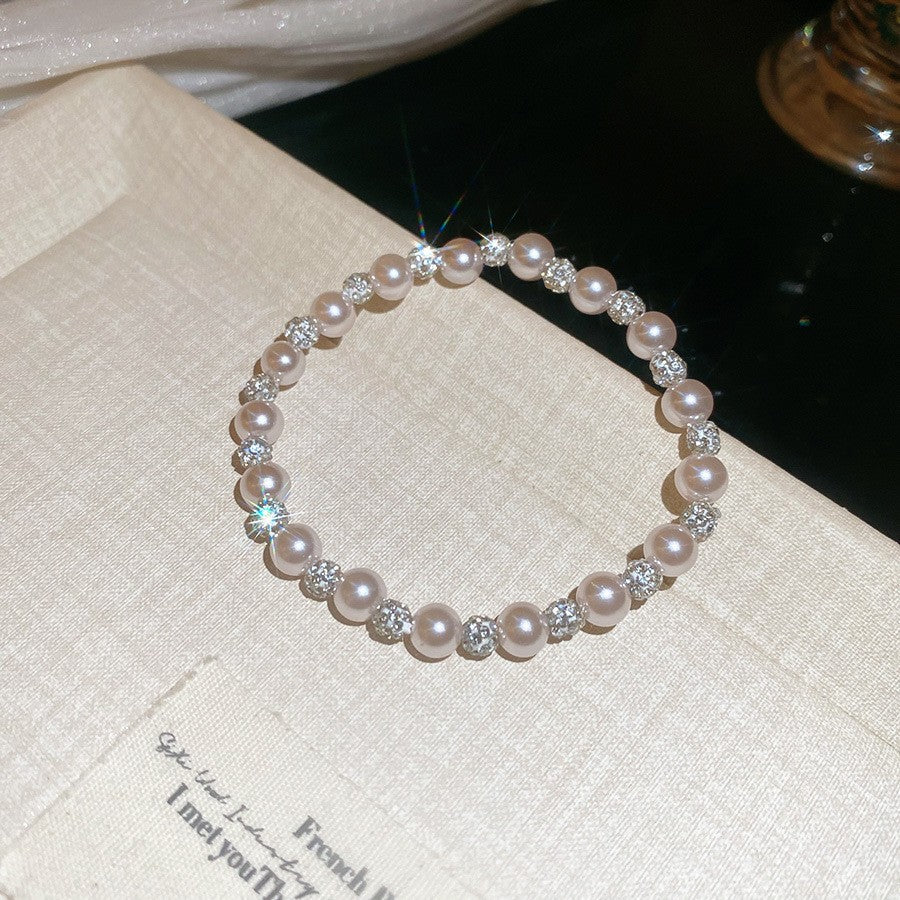 Elegante pulsera geométrica de perlas para mujer con detalles de pedrería, acabado chapado, estilo minimalista para oficina, joyería de lujo para uso diario