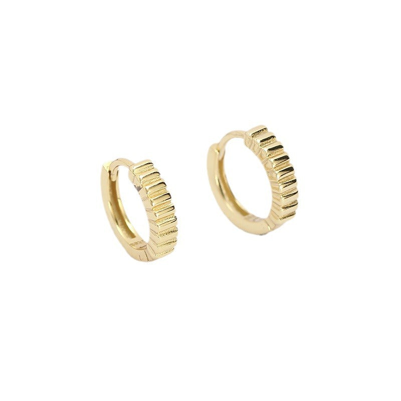 Elegant 925 Sterling Silver Round Striped Geometric Hoop Earrings for Women
