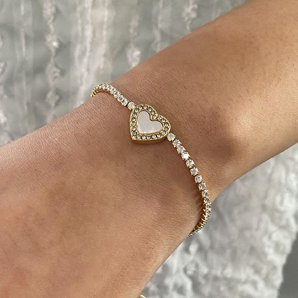 Elegante Bracciale Placcato in Acciaio Inossidabile a Forma di Cuore da Donna con Strass
