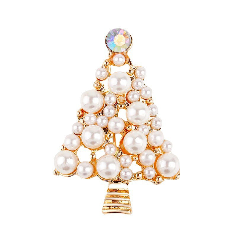 Broche de árbol de Navidad para mujer en aleación con incrustaciones de diamantes de imitación, forma geométrica, estilo Ins, accesorio decorativo