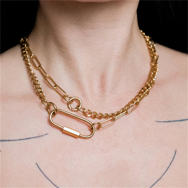 Punk Style Geometric Stainless Steel Plated Necklace for Women with Thick Chain Design