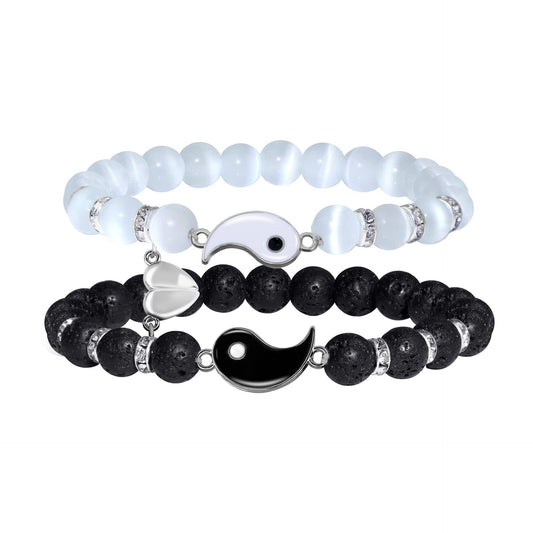 Minimalist Geometric Natural Turquoise Beaded Bracelet Unisex Yin Yang Tai Chi Charm