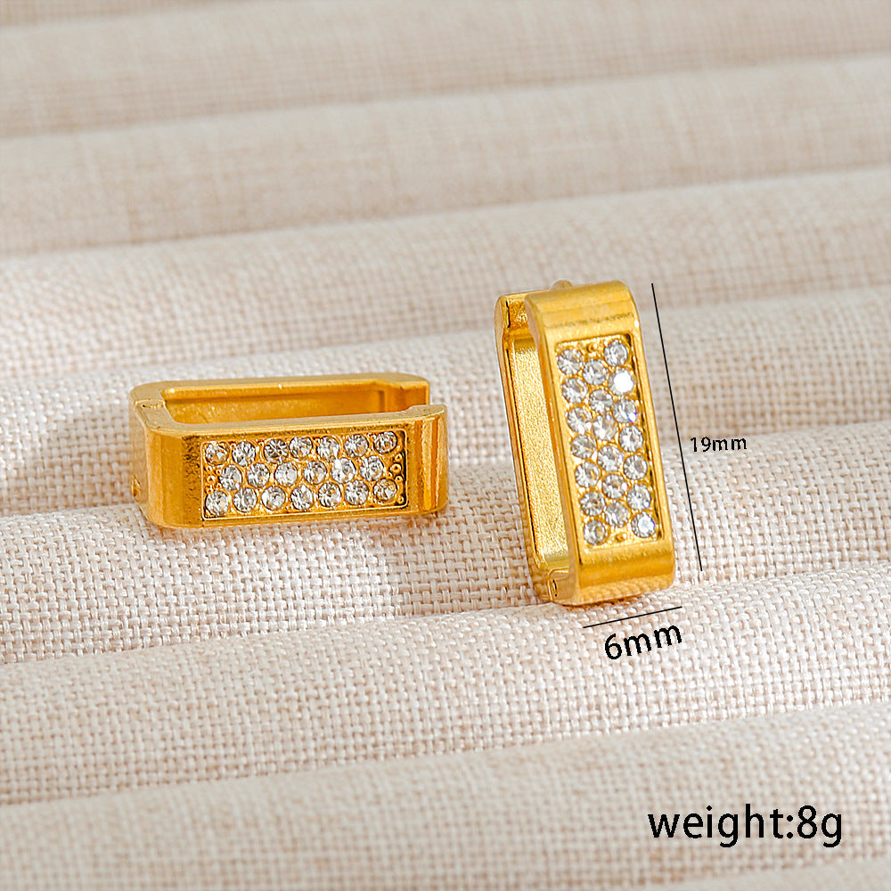 Orecchini da donna placcati in acciaio al titanio a forma di U minimalisti con intarsio di strass