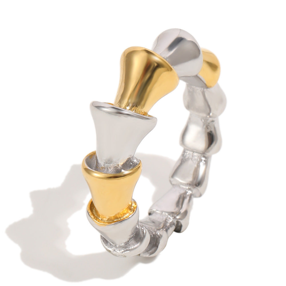 Minimalist Geometric 18K Gold Plated Stainless Steel Bread Joint Line Ring for Women