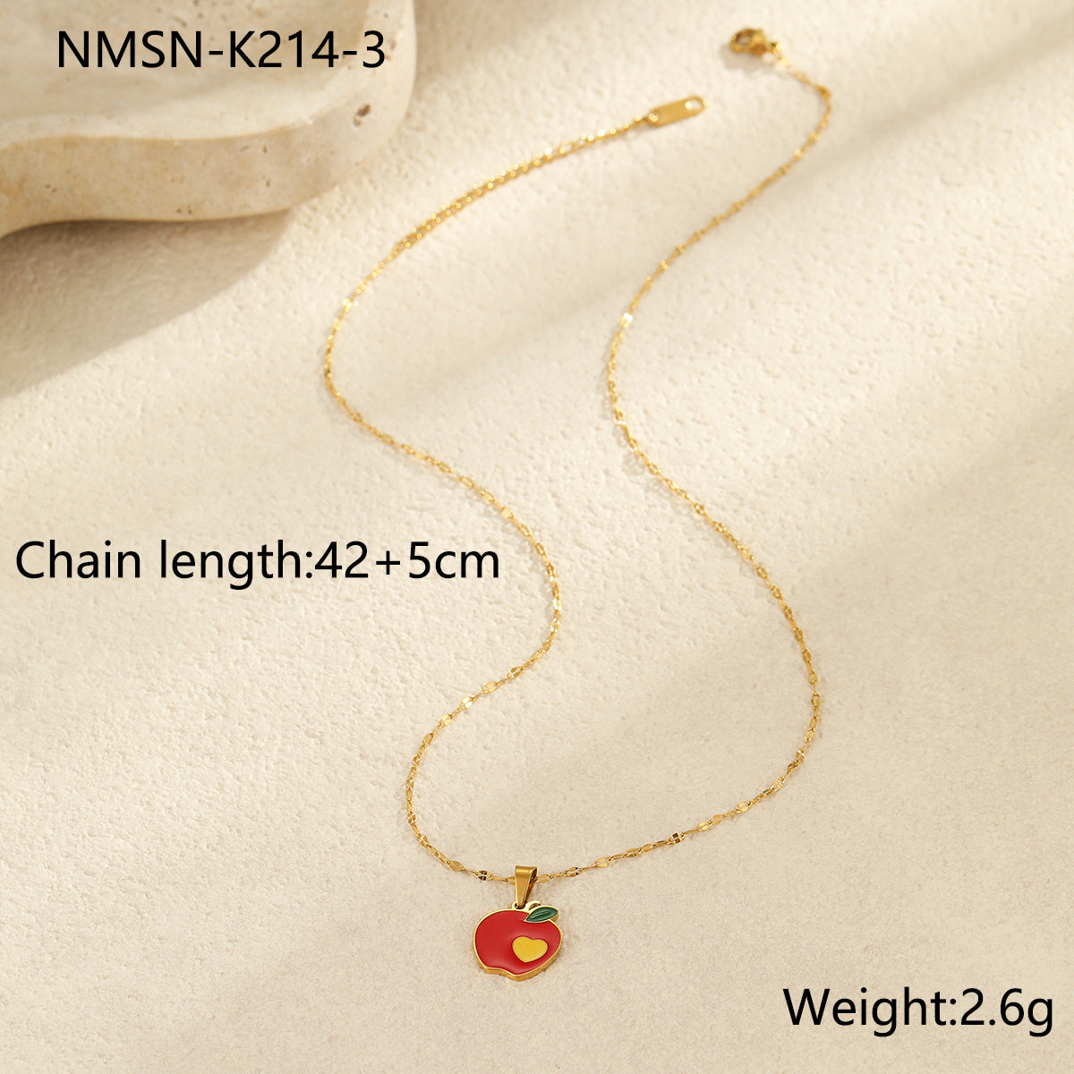Fashionable Fruit-Shaped Stainless Steel Necklace with Enamel Finish and 18K Gold Plating for Women