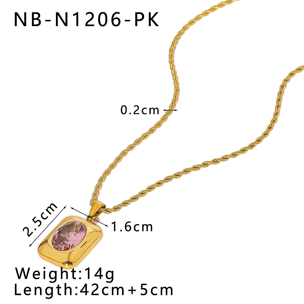 Geometric Pendant Necklace with Zircon Inlay in 18K Gold-Plated Stainless Steel on Twisted Chain for Women