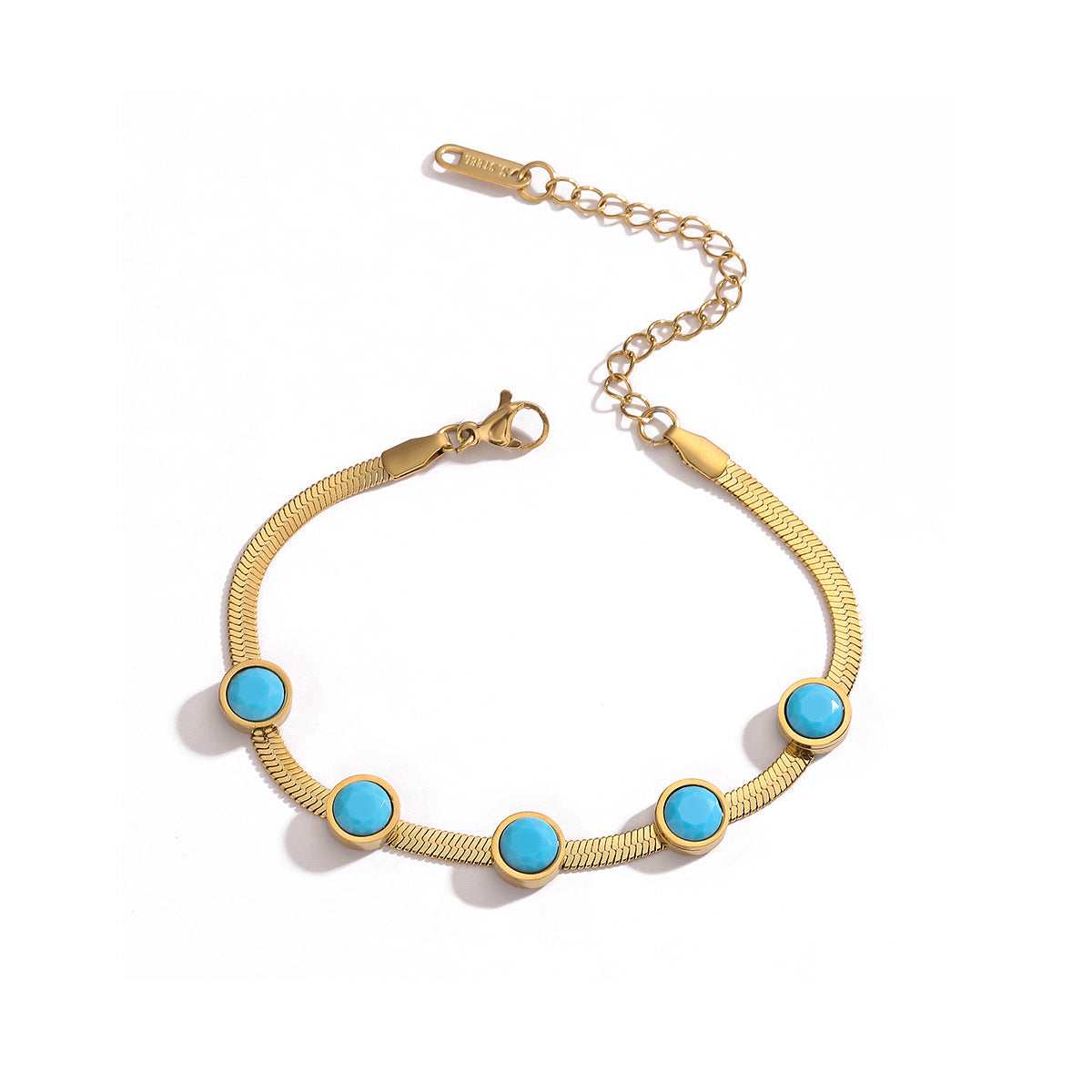 Bracciale da donna in acciaio al titanio, geometrico minimalista, placcato oro e con intarsio in turchese