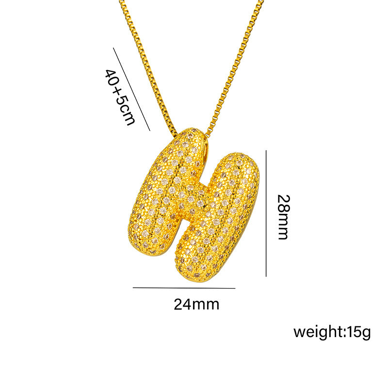 Collana da donna in acciaio al titanio a forma di lettera alla moda con intarsio in strass, design a catena a scatola