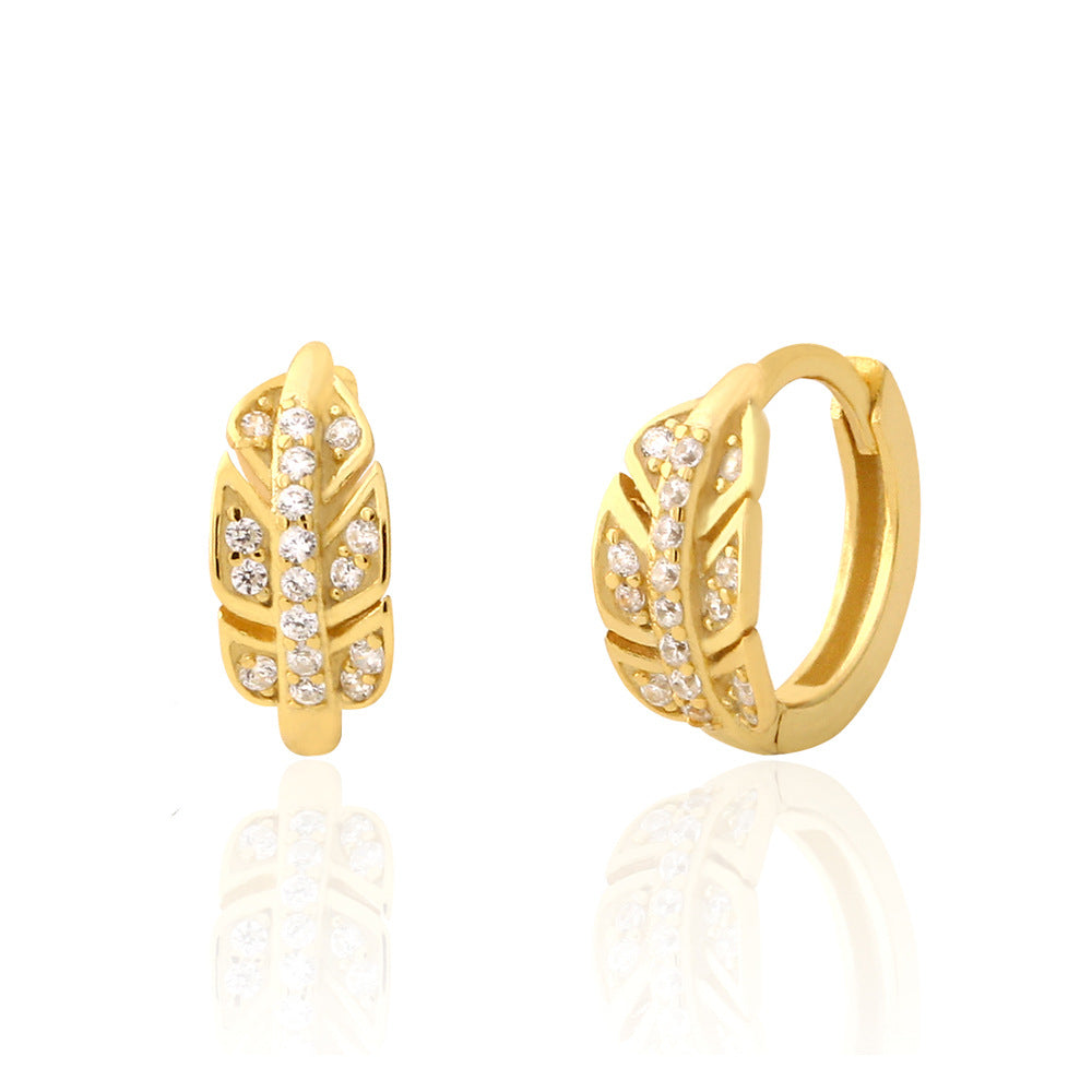 Aretes de plata esterlina 925 con forma de hoja, estilo lujoso, con incrustaciones completas de diamantes de imitación para mujer