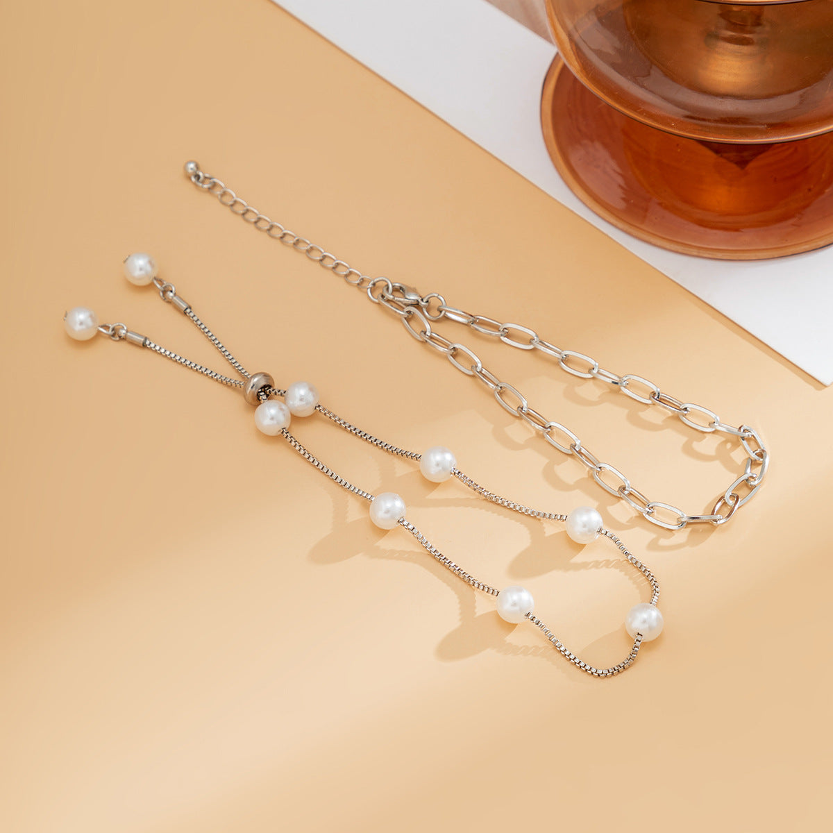 Bohemian Geometric Alloy Anklet with Faux Pearl and Tassel Adjustable Beach Style Foot Jewelry for Women