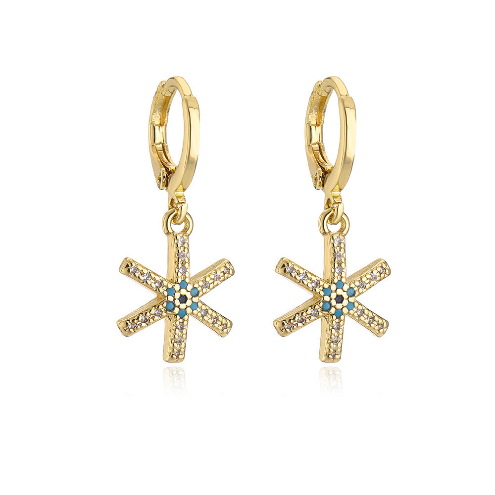 Geometric Pendant Earrings for Women with Copper Base Plated in 18K Gold and Micro-Paved Zirconia