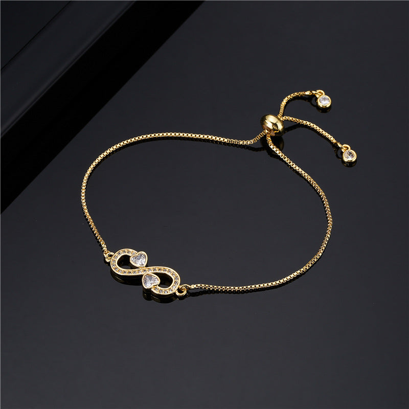 Micro-Paved Cubic Zirconia Heart Infinity Geometric Brass Bracelet for Women
