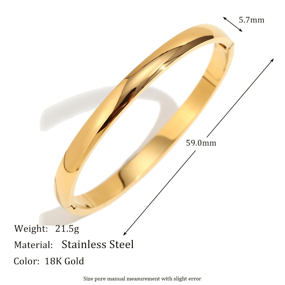 Minimalist Elegant 18K Gold Plated Stainless Steel Geometric Bangle for Women