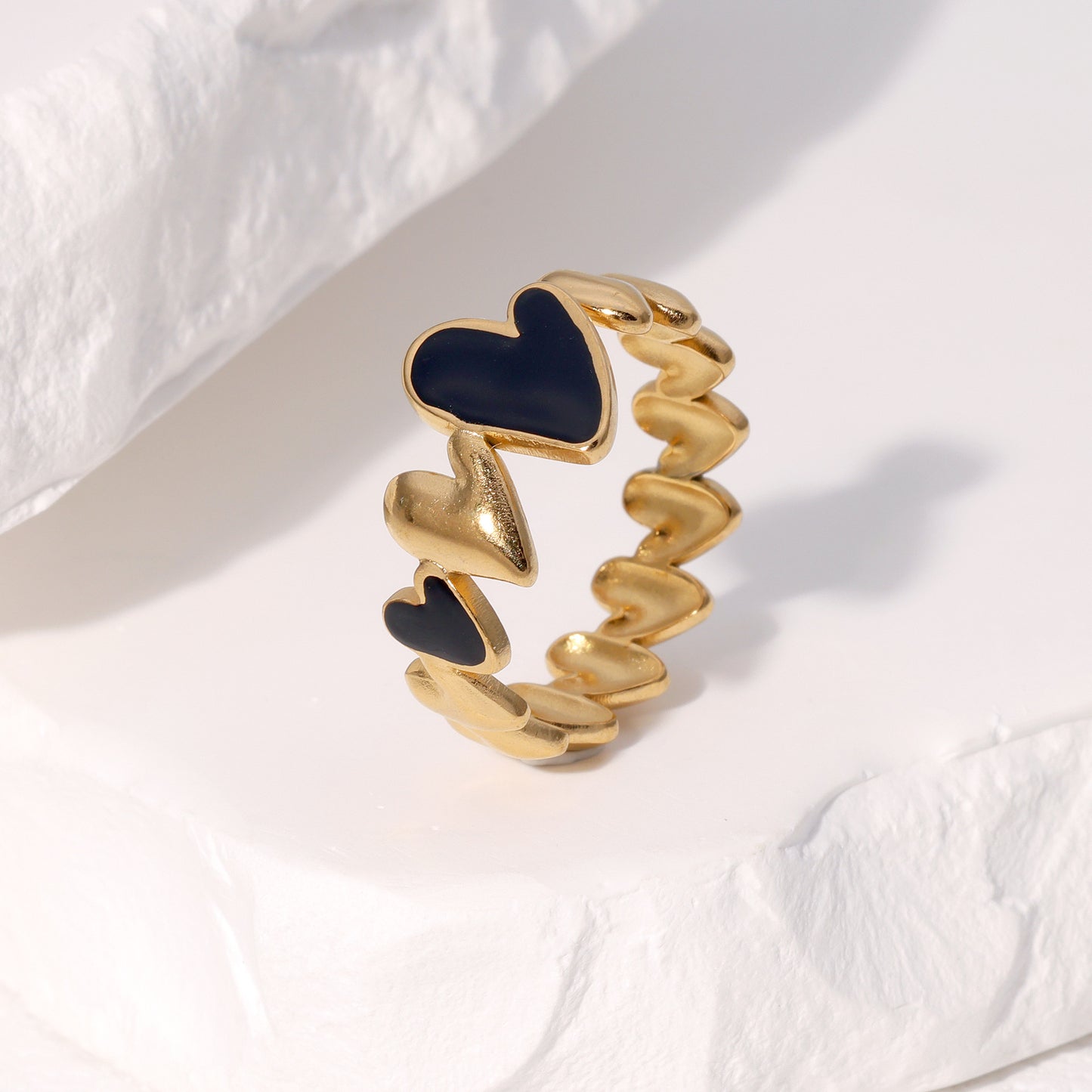 Anello a forma di cuore in acciaio inossidabile per donna, con finitura placcata, fascia aperta regolabile, gioiello minimalista e dolce