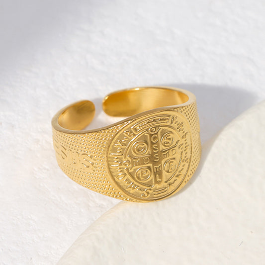 Anillo Ajustable de Acero de Titanio con Forma de Cruz Vintage para Hombres y Mujeres con Acabado Chapado