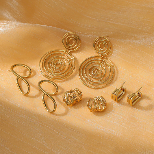 Exaggerated Geometric Circle Titanium Steel Earrings with Electroplated Finish for Women