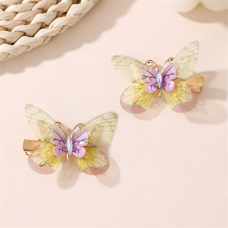 Natural Style Butterfly Bow Hair Clip for Kids with Gradient Feather Wing Design, Plastic Resin Duckbill Clamp for Ponytail