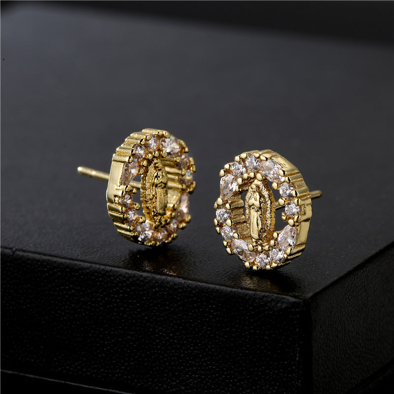 Orecchini esotici vintage geometrici in rame con finitura placcata oro e pendente a croce in zircone
