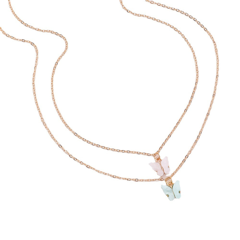 Conjunto de collar con colgante de mariposa minimalista para niñas, cadena de caja de aleación con detalles micro-pavé, joyería ajustable para clavícula