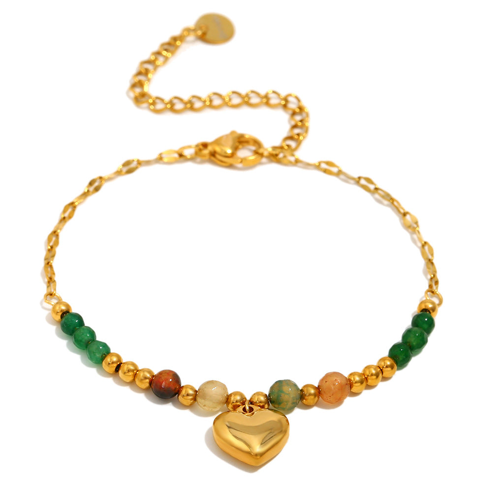 Fashionable Vintage French-Style Stainless Steel Plated 18K Gold Heart and Lips Bracelet for Women