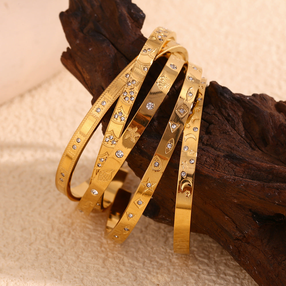 Minimalist Ocean-Inspired Stainless Steel Plated 18K Gold Bracelet for Women with Geometric Pattern