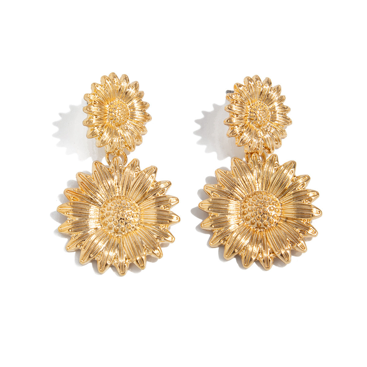 Minimalist Star-Shaped Alloy Pendant Stud Earrings with Liquid Hammered Texture and Floral Leaf Motif for Women
