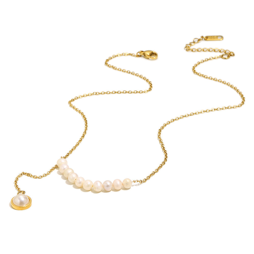 Minimalist Luxury Geometric Stainless Steel Gold Plated Pearl Necklace for Women