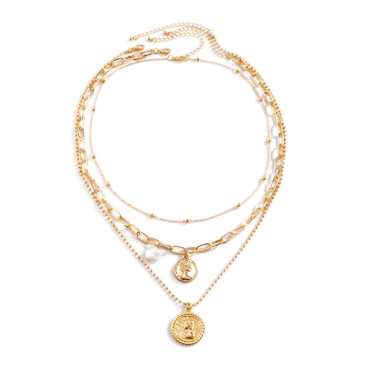 Collar Pendiente Vintage de Aleación Creativa para Mujer con Forma Geométrica, Acabado Galvanizado, Cadena de Cuentas Multicapa y Acento de Borla