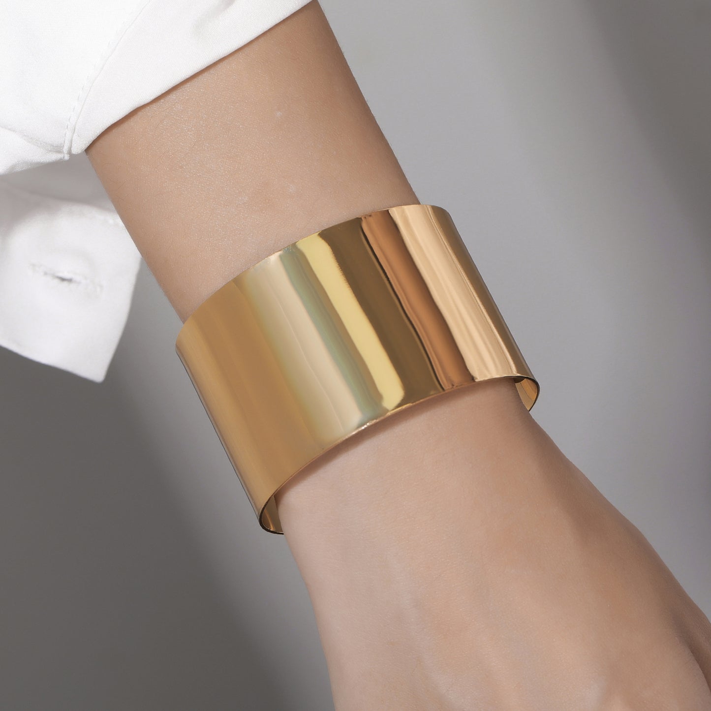 Minimalist Geometric Polished Open Bangle Bracelet for Women Made of Iron with Plated Finish