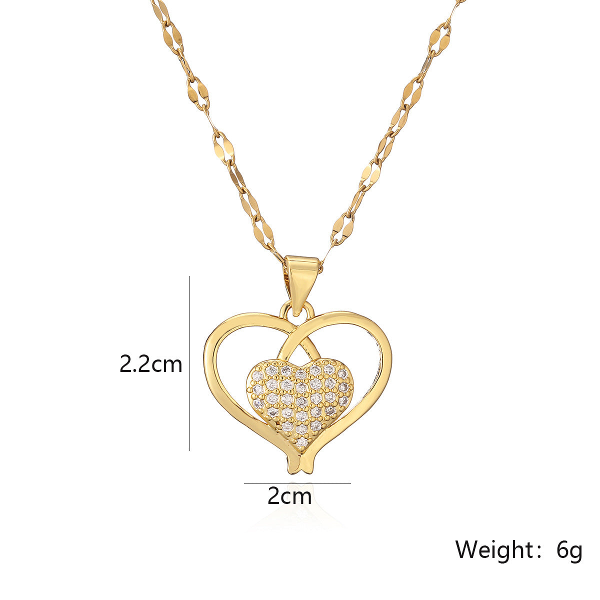 Minimalist Heart-Shaped Copper Pendant Necklace with Gold Plating and Zircon Accents for Women