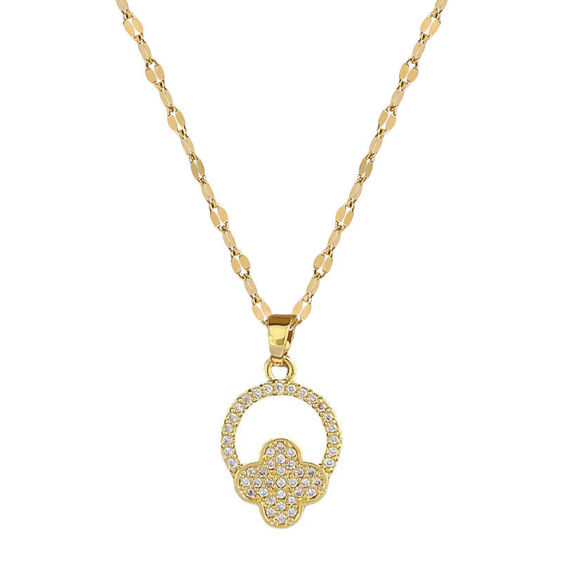 Collar con colgante circular floral minimalista para mujer de acero de titanio con acabado chapado y motivo lunar