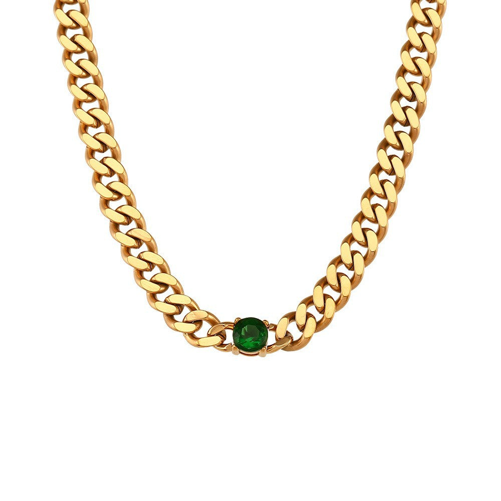 Collana pendente geometrica minimalista in acciaio inossidabile con placcatura in oro 18 carati su catena a maglia cubana