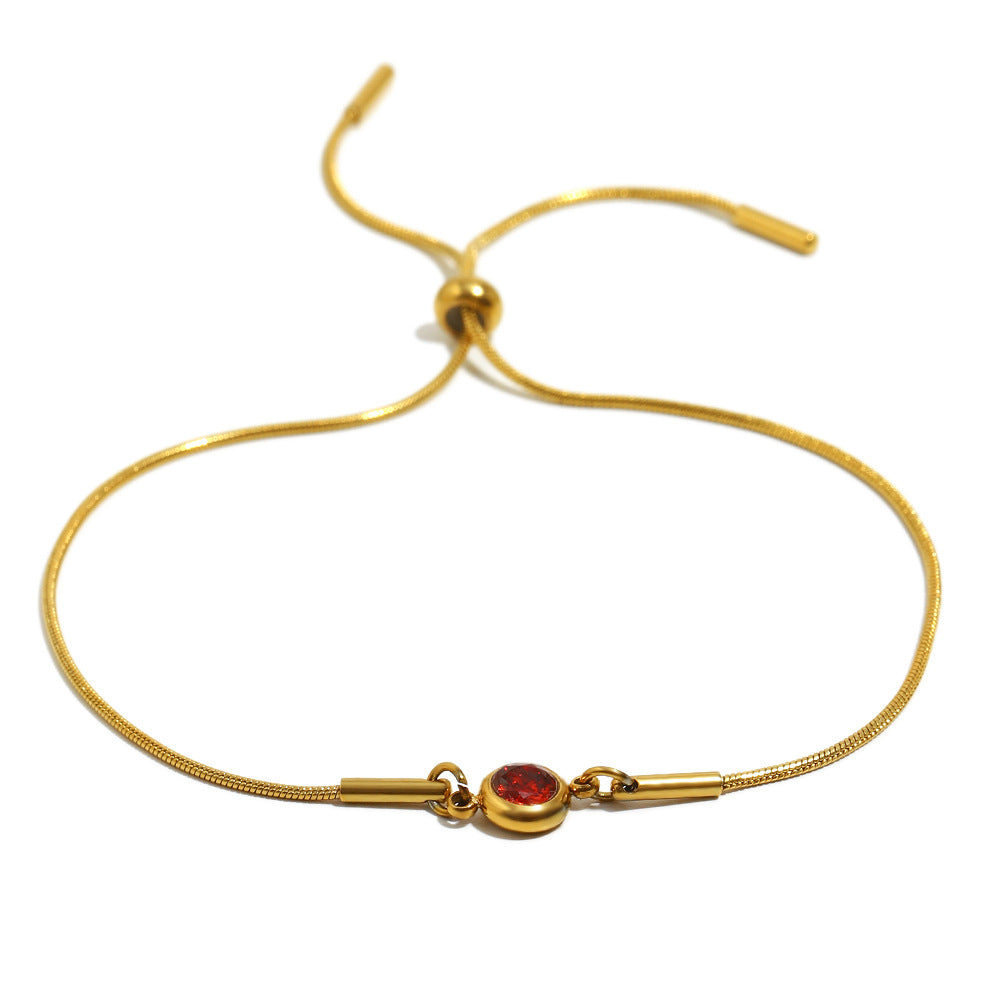 Bracciale alla moda geometrico in acciaio inossidabile con placcatura in oro 18 carati e catena a serpente regolabile con accenti di zirconi rotondi