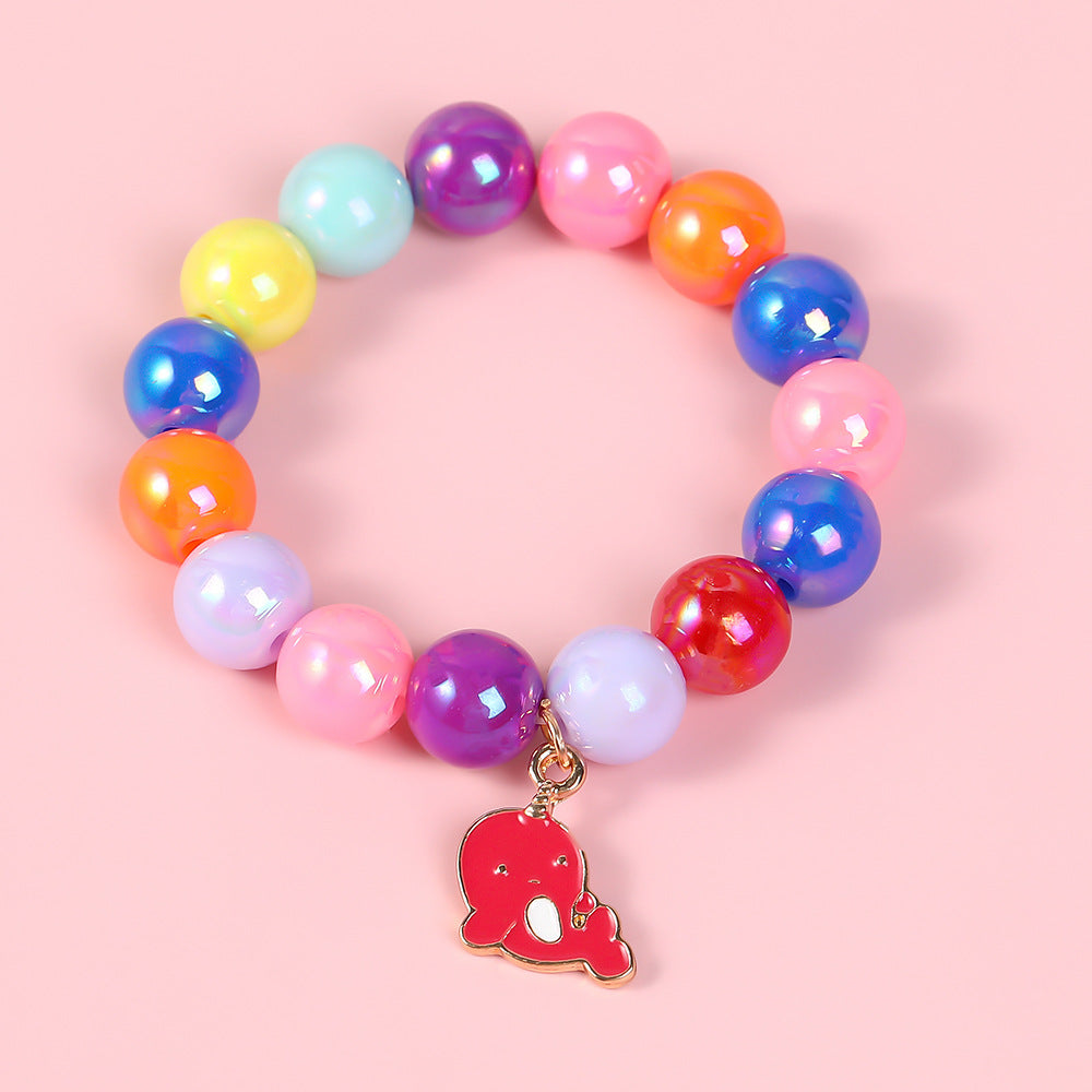 Pulsera de cuentas geométricas estilo dibujo animado para niñas con dije de esmalte en material de aleación para edades de 3 a 10+